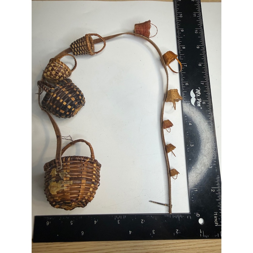 Miniature Woven Basket Collection on Leather Strap Handcrafted Tiny Baskets
